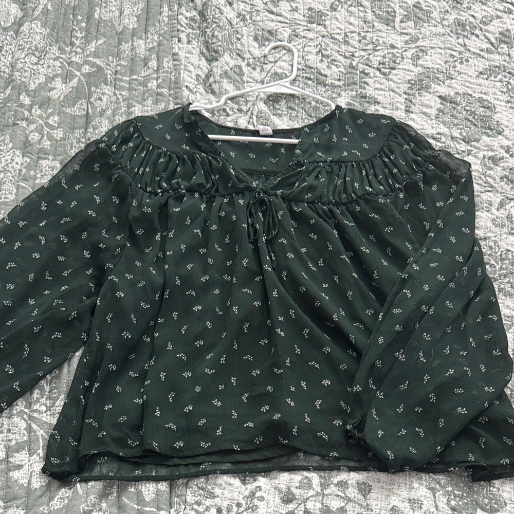 Old Navy Dark Green Floral Blouse